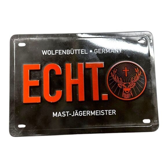 Jägermeister Echt Metal License Plate Barware Decor Sign Wolfenbüttel Germany 8" - Picture 1 of 5